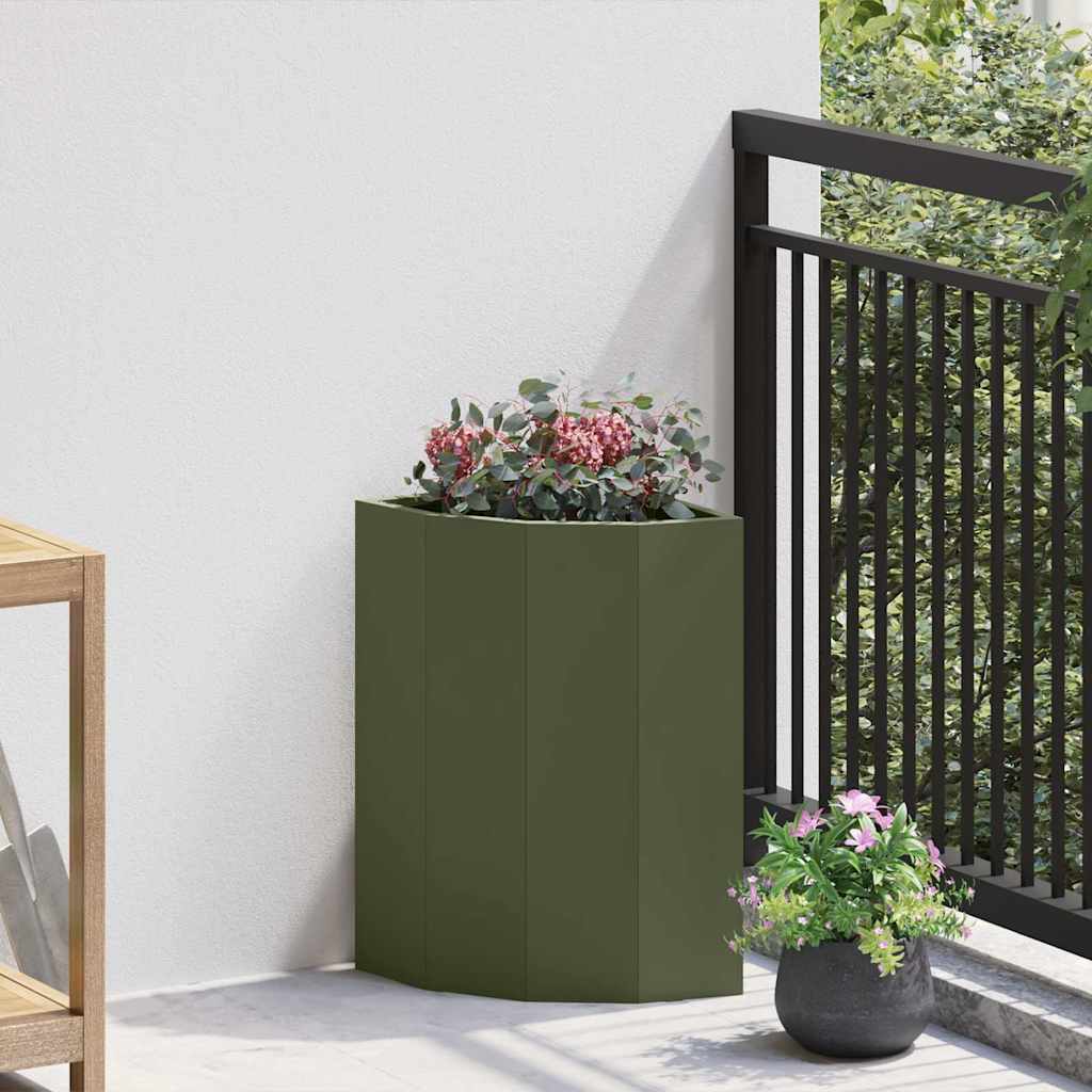 Corner Planter Olive Green 30 x 30 x 50 cm Steel