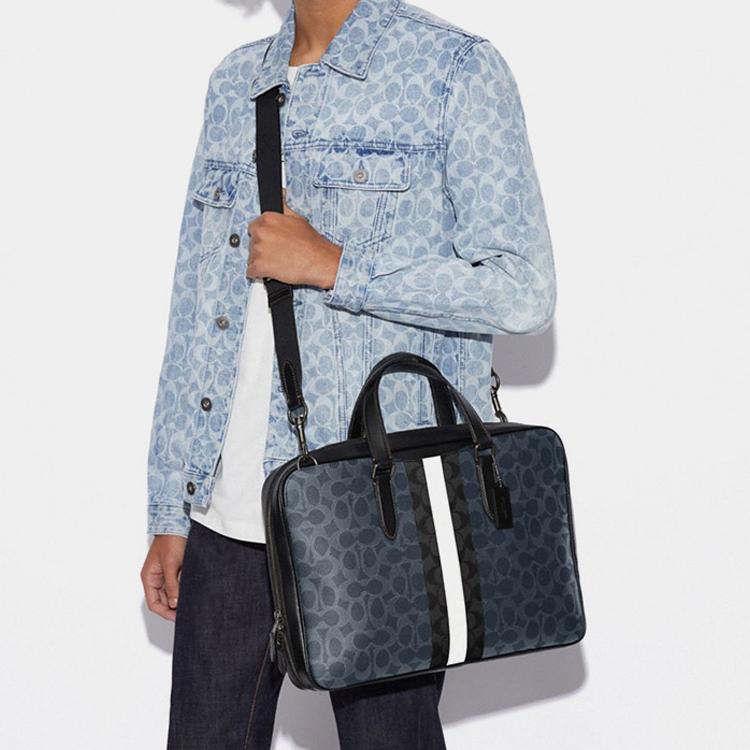 Coach Graham Classic Monogram Stripe Large Capacity Zipper Closure Detachable Shoulder Strap Shoulder Tote Crossbody Bag Men Bags C9826-QBDEI