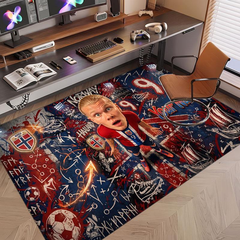 Custom Rug Erling Haaland Pattern Print Name Text Soft Non‑Slip Floor Carpet for Home Indoor Decoration