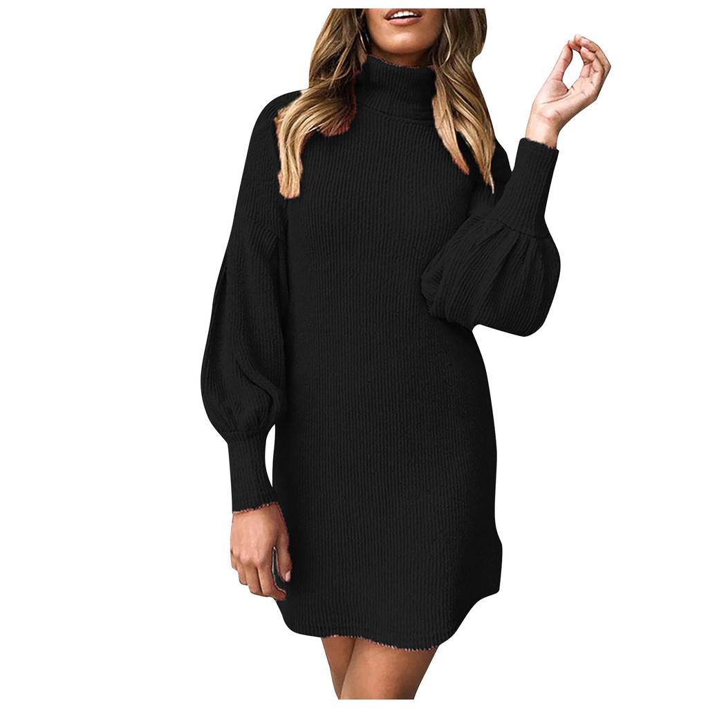 Casual Fashion Women's Thread Solid Color Round Neck Long Sleeve Hip Dress