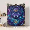 1Pc Wolf Spirit Fantasy Flannel Blanket, Soft And Comfortable, Casual Warm, Camping Travel, Christmas, Halloween Xmas Gift. G185