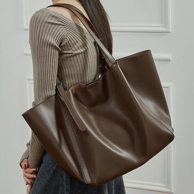 Bolso Grande de Piel Genuina, Bolso Tote Retro de Moda Nuevo para Mujer, Versión Coreana de Tendencia Bolso de Hombro Único para Madre