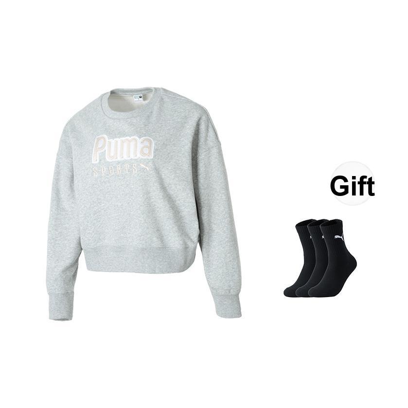 Puma Letter Logo Embroidered Running Sports Fitness Casual American Hoodie Women hoodies Gray 626169-04