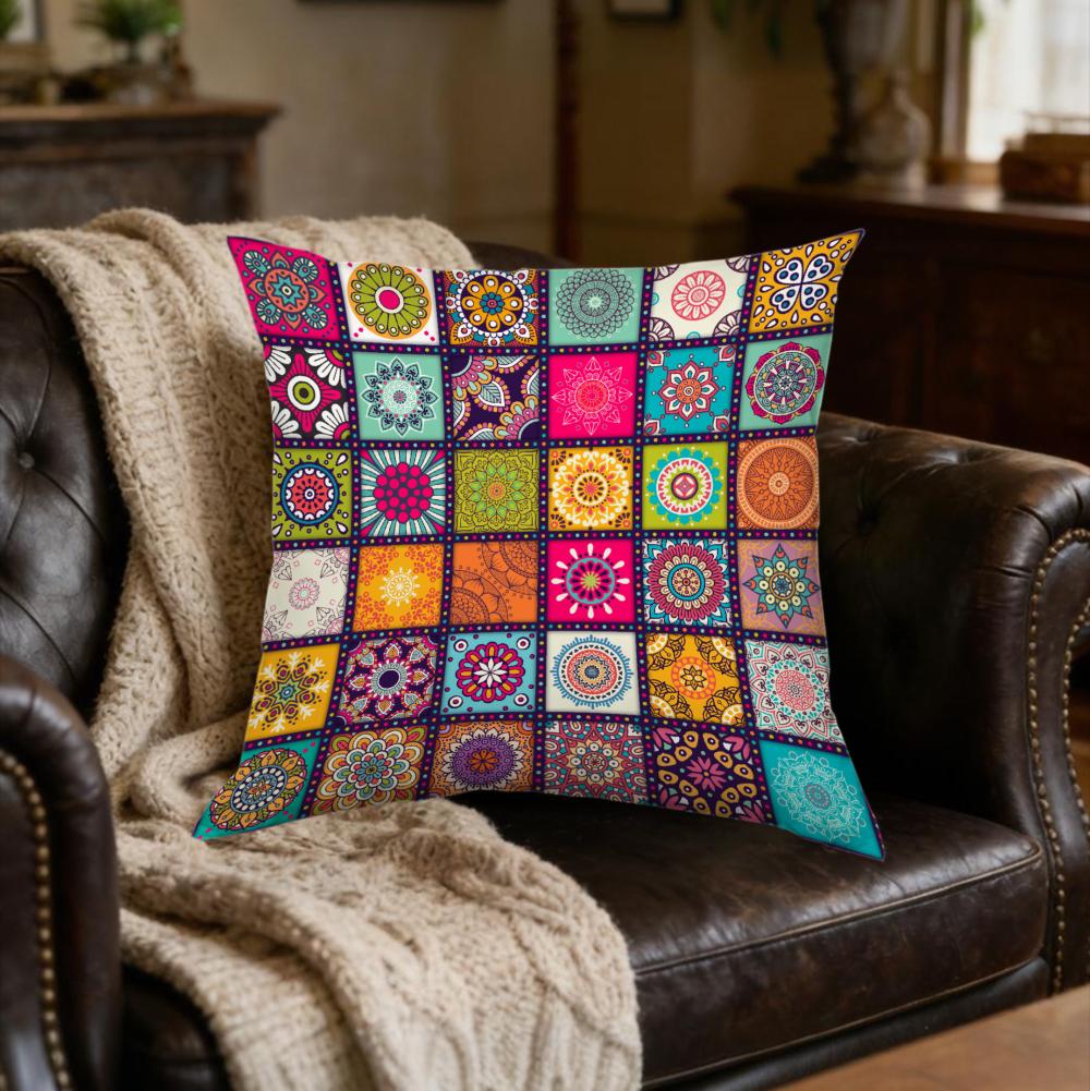 1Pc Bohemian Multicolor Geometric Mandala Print Cushion Cover for Sofa Bedroom Living Room Home Decor x-2