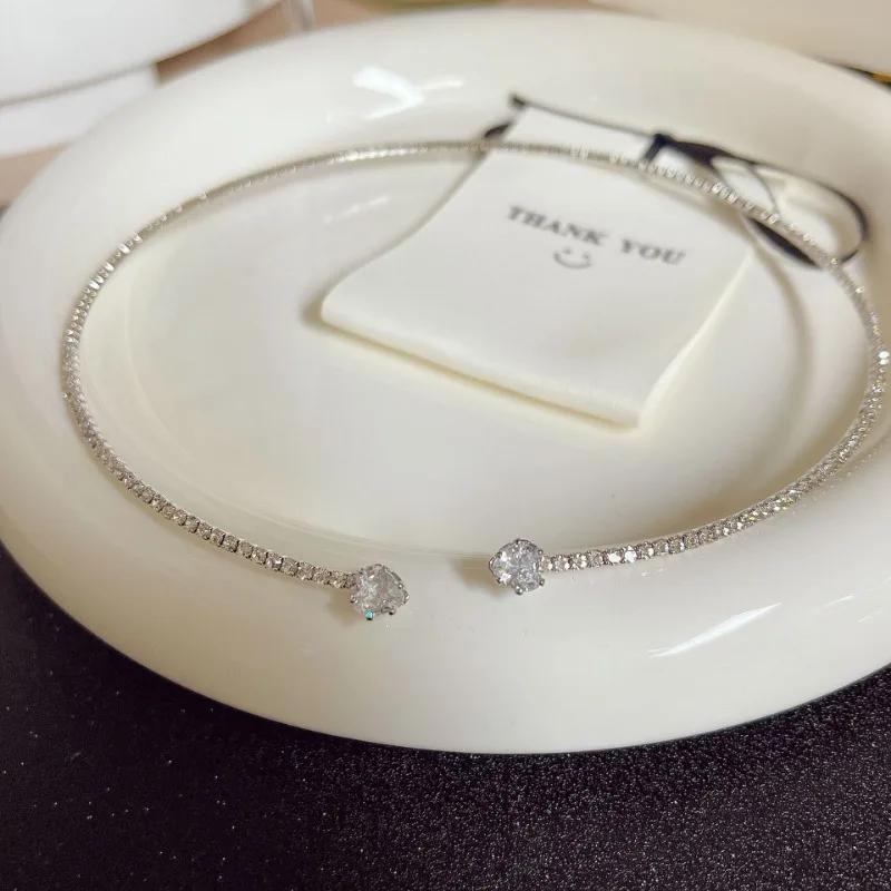 Fashion Rhinestone Heart Collar Choker Necklace for Women Simple Open Collar Necklace Torques Jewelry Accessories