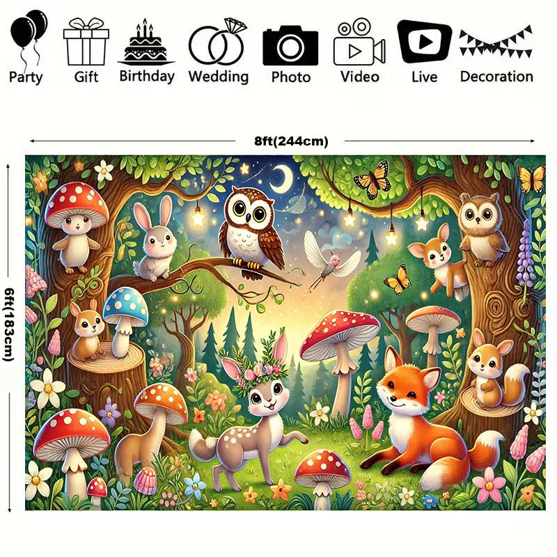 2D Magischer Wald Hintergrund, Niedliche Tiere & Leuchtende Nachtszene Kulisse