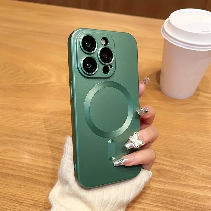 Magnetic Luxury Matte For Magsafe Wireless Charging Case For 18 17 16 15 14 13 Pro Max Glass Lens Protection Soft Cover