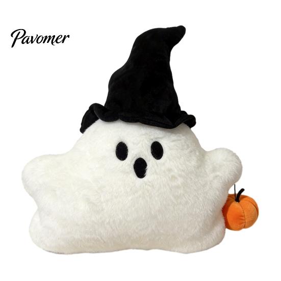 Portable Small Plush Companion Halloween Pumpkin Ghost Pillow, Cute Soft Stuffed Animal Sofa Cushion Orange And White for Living Room, Spooky Huggable