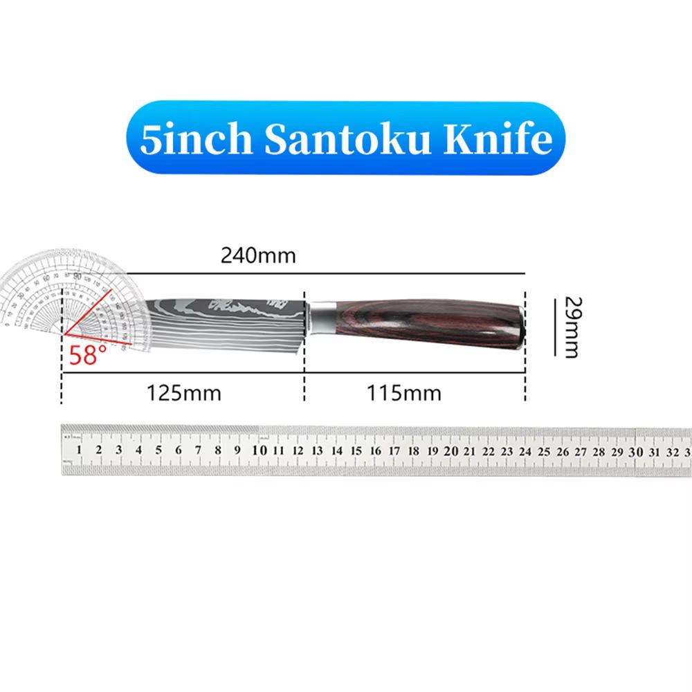 ZENG 5inch Chef Knife Santoku Stainless Steel Cleaver Laser Damascus Pattern Slicing for Cutting Fruit Vegetables Meat Tool