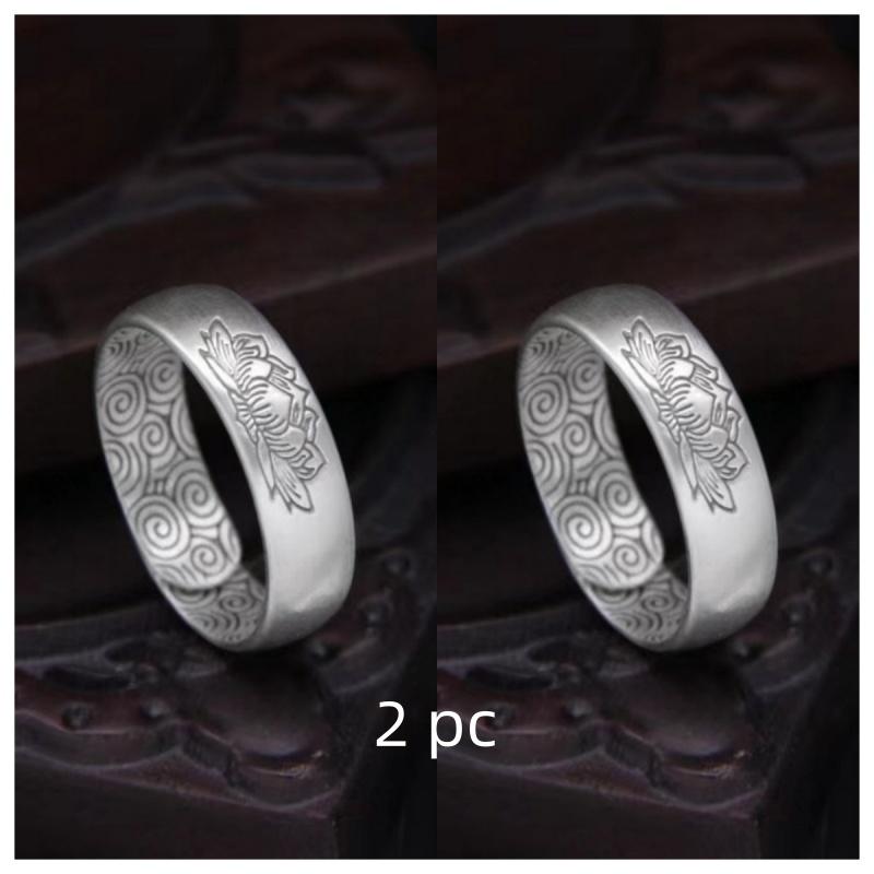 Buyee 925 Sterling Silver Flower Ring Finger Elegant Lotus Pattern Open Ring for Woman Men Fashion Ethnic Fine Jewelry Circle