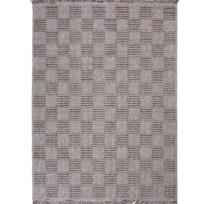 Tapis damier aspect jute salon beige 120x160