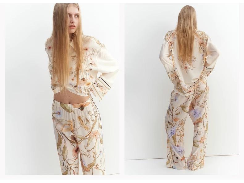 2025 Women's European & American Floral Long Sleeve Shirt and Pants Set