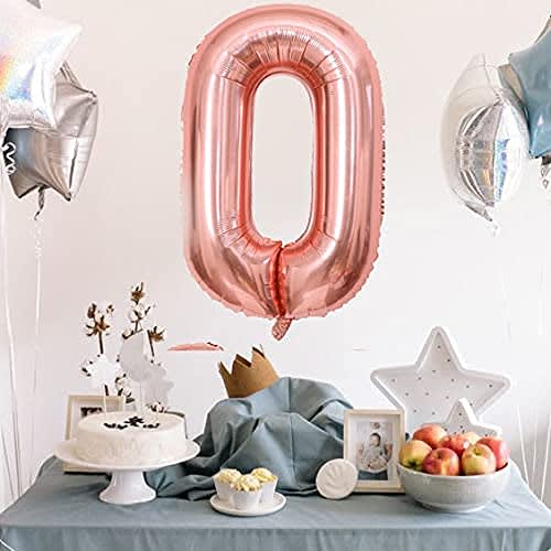 Number Balloon Number Balloon Aluminum Balloon 40 Inch Large Birthday Happy Birthday Decoration Wedding Anniversary Party Approx. 90cm (0, Rose Gold)