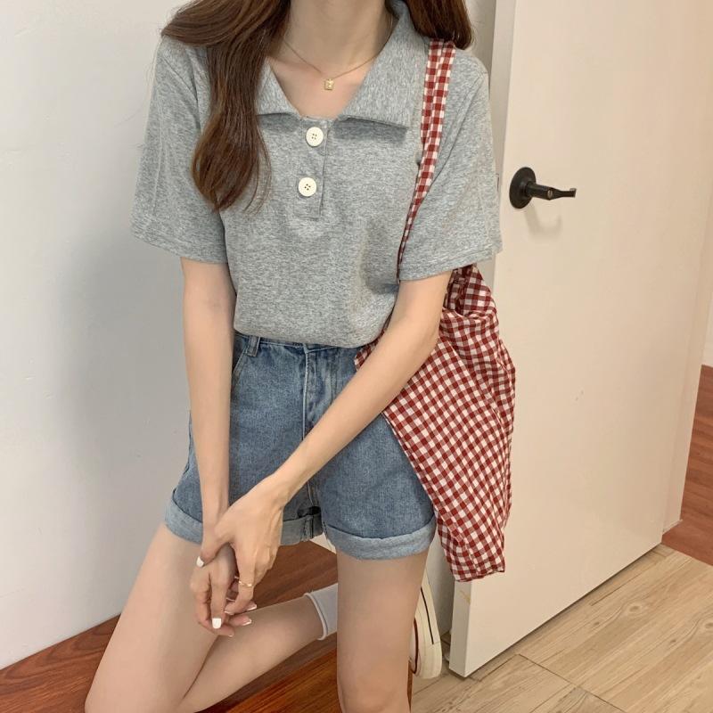 

Жіноча футболка-поло з коротким рукавом, повсякденна, вільний крій L сірий колір