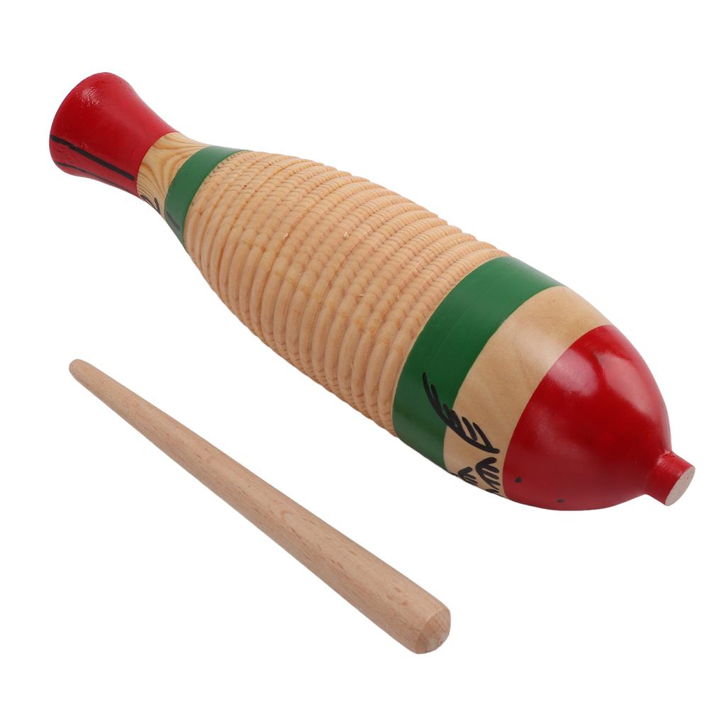 Wood Guiro Colorful Fish Shaped Straight Cylinder Guiro Percussion Instrument Toy for Children