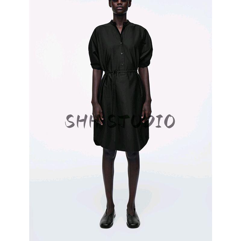 CS Summer Women's Cotton Button Placket Standard Mid Length Long Length Shirt Dress 1290475