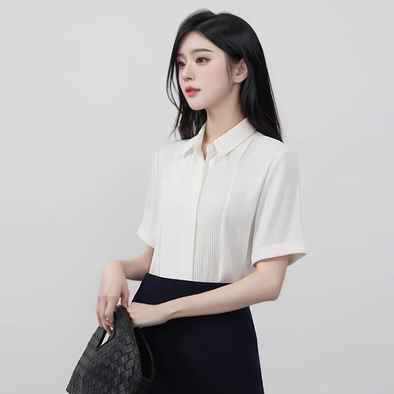 Toluoman Women's White Chiffon Short-Sleeve Blouse