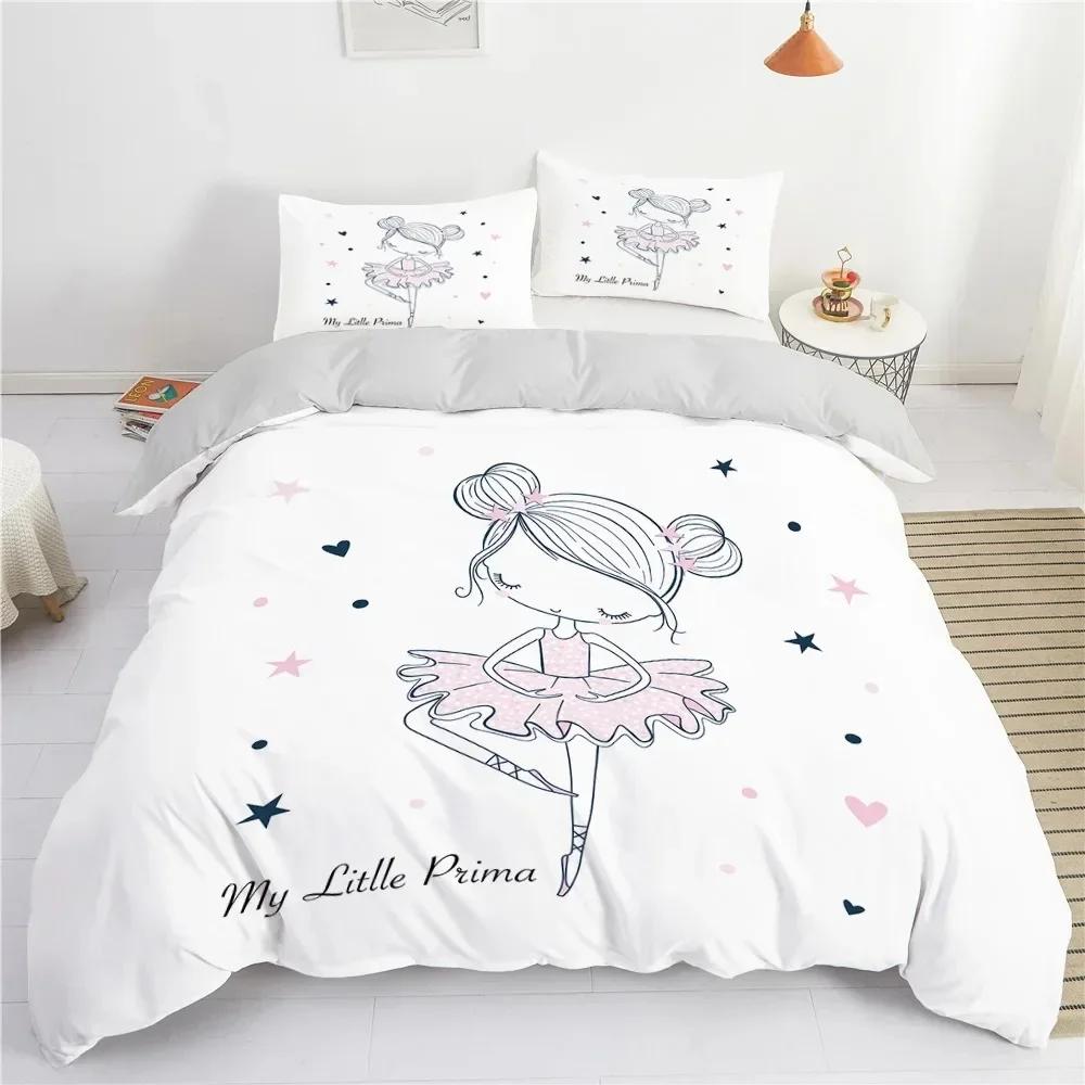 Ballet Dancer Girl Cartoon Dancing Comfortable Duvet Quilt Cover Pillowcase Bedding Set Children Bedroom Decoration Home Textile
