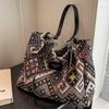 Women'S Canvas Shoulder Bags Eco Reusable Retro Ethnic Shopper Fashion Large Capacity Handbags Casual Simple Bag