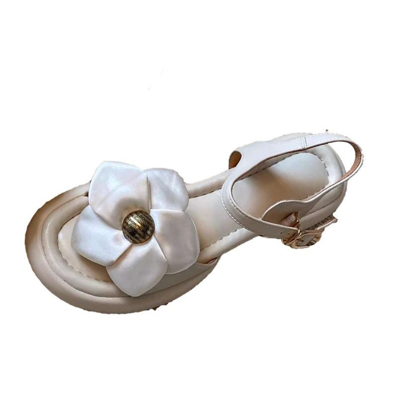 Fashion Flower Women Mid Heels Sandals Designer Heeled Shoes 2025 Fashion Trend Summer New Chunky Pumps Elegant Buckle Chaussures Femme