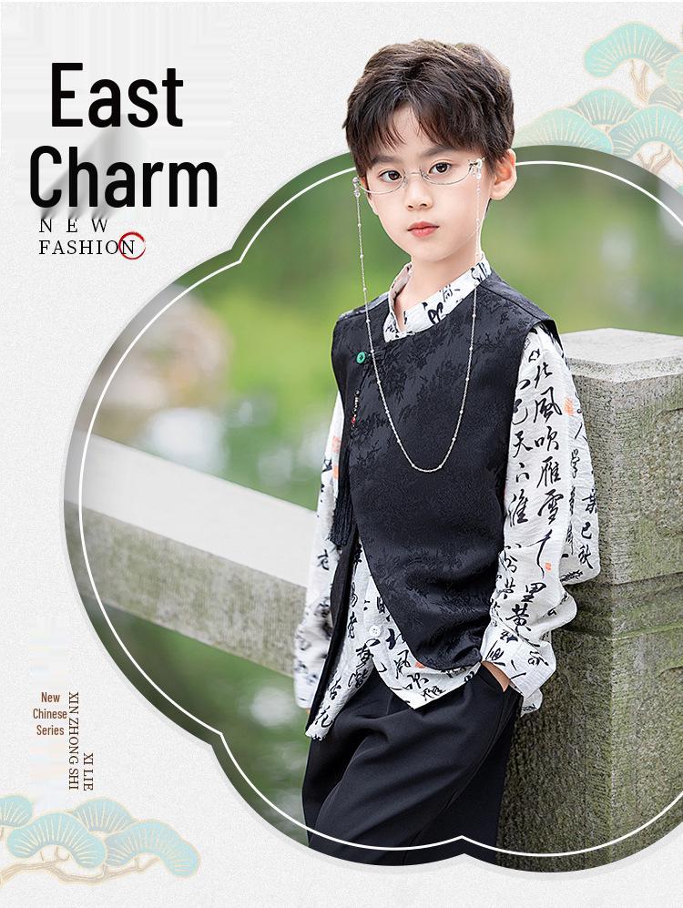 Boys' Chinese-Style Hanfu Set: Tang Suit Vest for Summer Performance