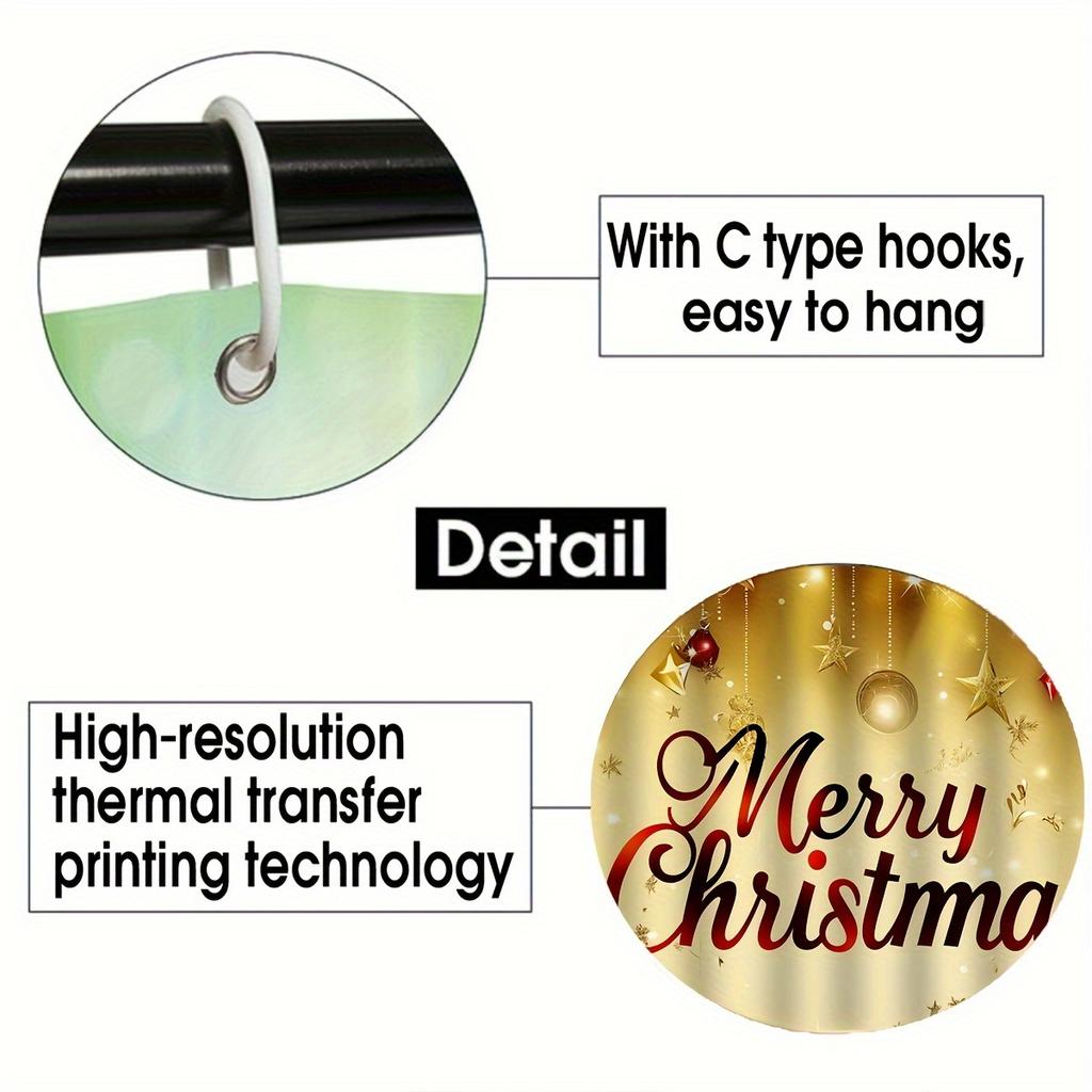 4Pcs Bathroom Shower Curtain Set Winter Christmas Bell Bathroom Curtain With 12 Hooks Non Slip Rugs Toilet Cover Mat Bathroom Partition