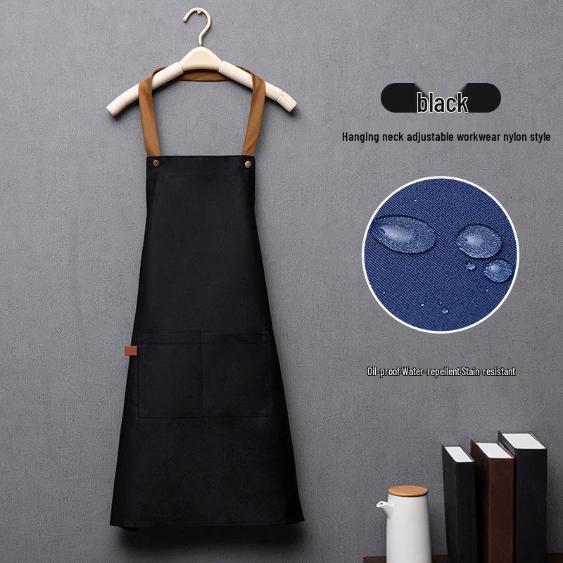 Water-Repellent Solid Color Apron with Logo Print for Kitchen and Catering