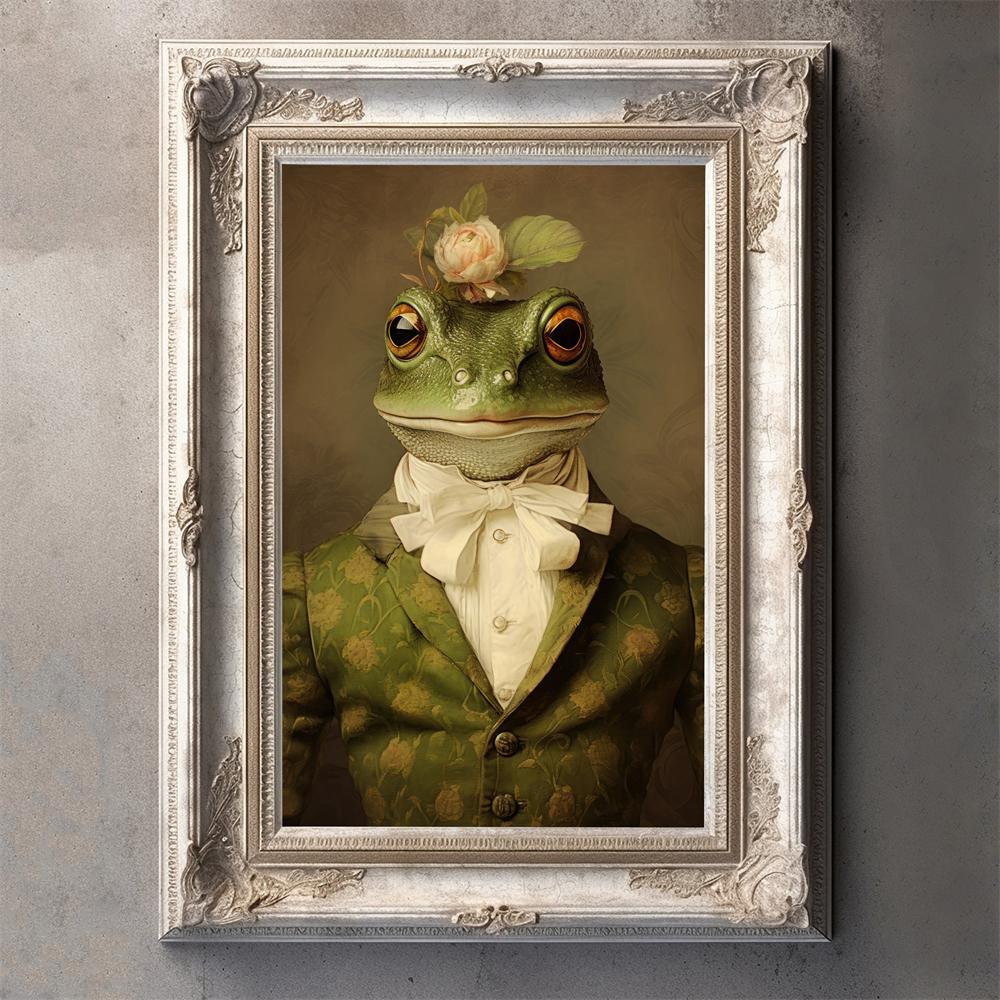 Gentleman Frog Vintage Portrait Print Poster Frog Wearing Clothes Print Renaissance Animal Portrait Canvas Painting Funny Poster