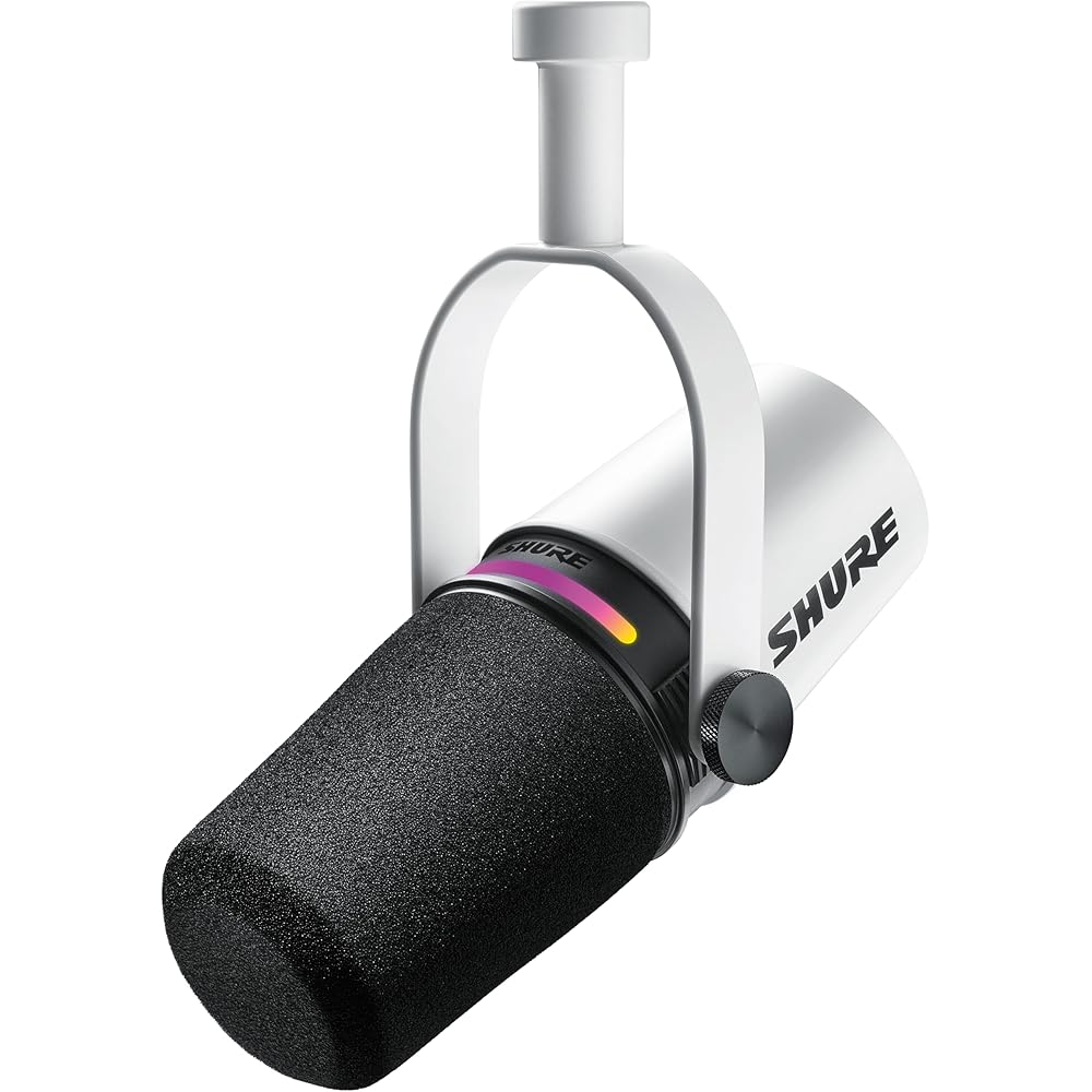 SHURE Sure MV7+ Podcast Microphone White MV7+-W: OBS Certified Dynamic Microphone, Cardioid, Unid...