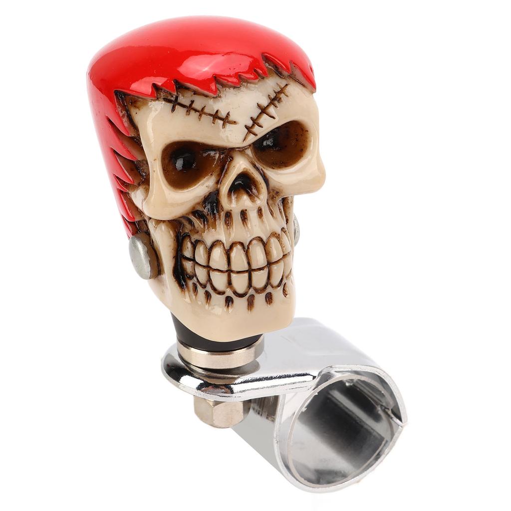 Skull Steering Wheel Knob Car Power Handle Spinner Knob Universal for Trucks Tractors Boats Red Hair White Face