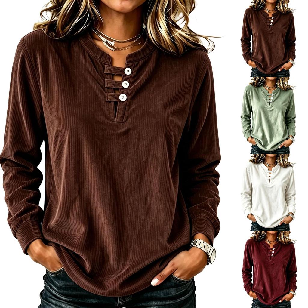 Women's Long Sleeve V-Neck Slim Fit Shirt for Everyday Wear with Fashionable Design