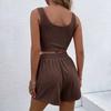 Women Two Piece Ribbed Tank Top and High Waist Shorts Set Sleeveless Crop Top with Elastic Waist Shorts Casual Outfit