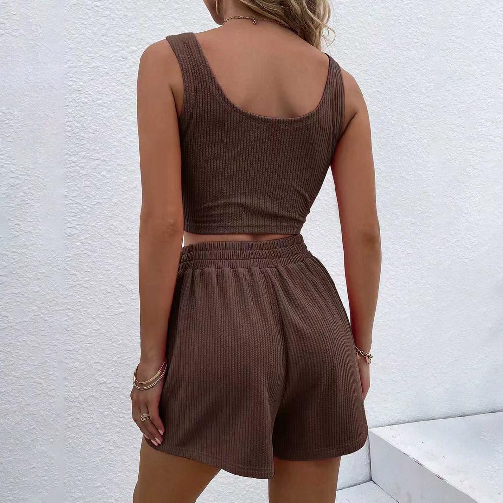 Women Two Piece Ribbed Tank Top and High Waist Shorts Set Sleeveless Crop Top with Elastic Waist Shorts Casual Outfit