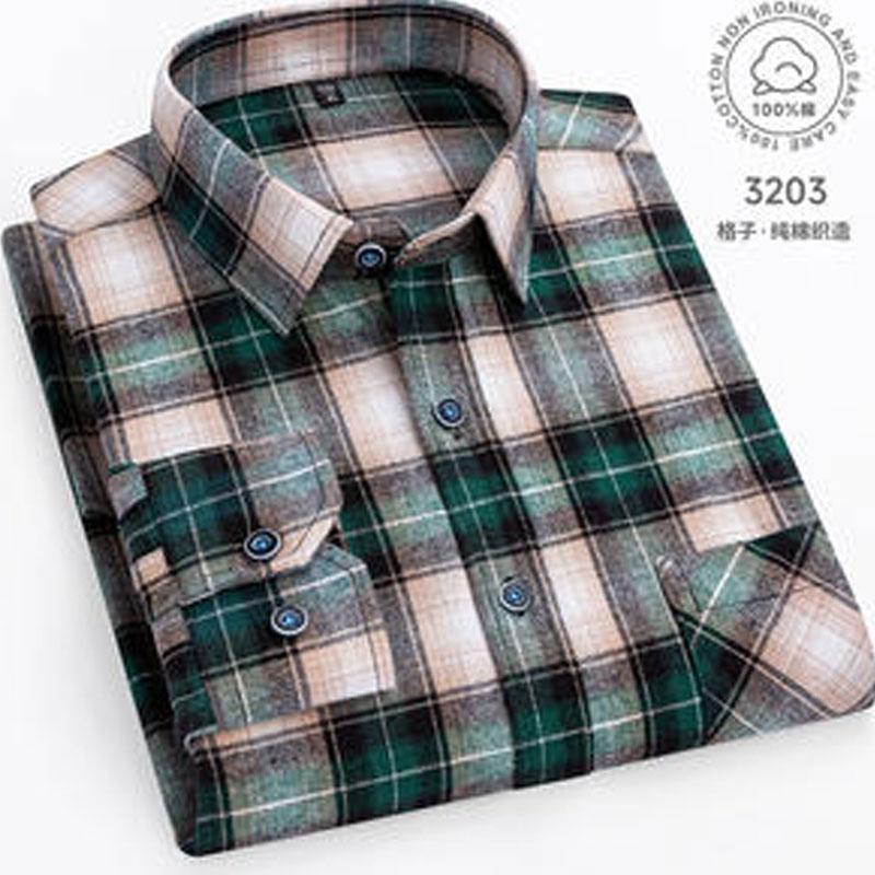 10XL 11XL 100% cotton Autumn Winter Fat men's shirt Long sleeve high quality wool fashion plaid casual non-ironing