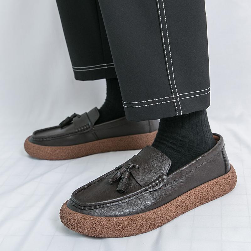 Fashion Fashionable Spring Men's Comfortable Thick Soled Casual Leather Shoes Brand Men's Tassel Pointed Breathable Anti Slip Loafers