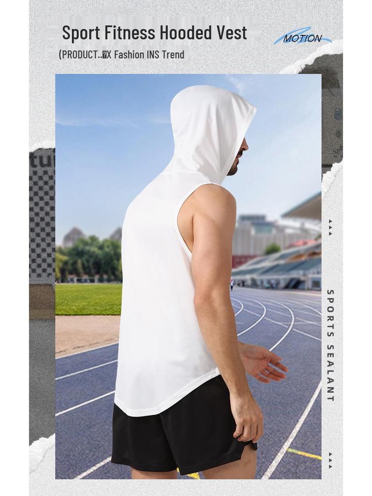 Men's Summer Quick-Dry Hooded Sports Vest - Casual, Breathable, European & American Style for Outdoor Running & Fitness
