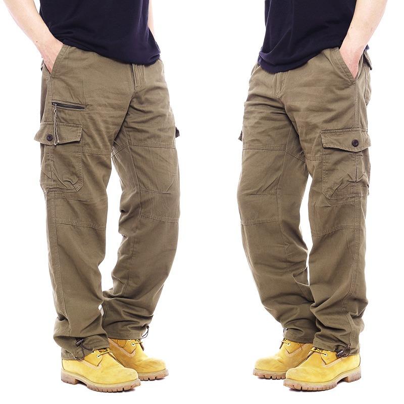 Men's Outdoor Tooling Casual Men's Trousers, Construction Site Labor Insurance Store Men's Washed Cotton Multi-bag Pants, Straight Casual Trousers