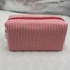 1Pc Seersucker Cosmetic Bag Hand-held Large Capacity Wash Bag Embroidered Stripes Travel Cosmetic Storage Bag for Outdoor Travel Home Storage
