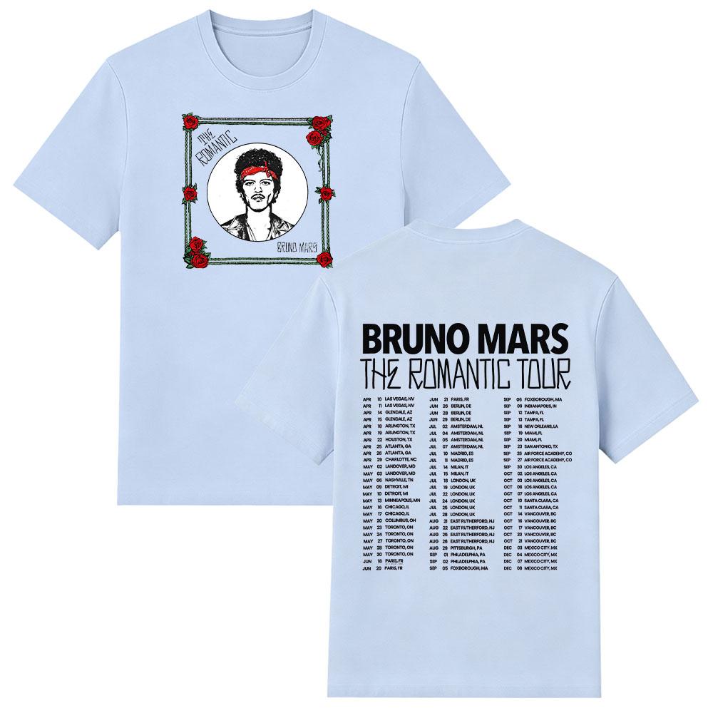 Bruno Mars The Romantic Tour 2026 New Date Tee Red Rose Vintage Graphic Print T Shirts High Quality Cotton Casual Unisex Clothes