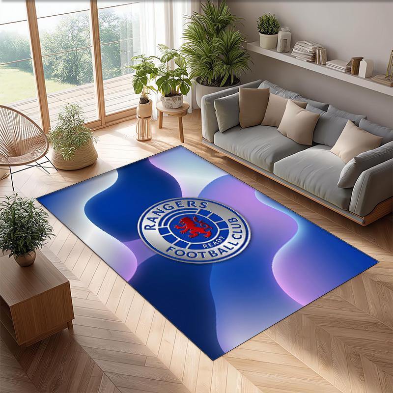 Tappeto Morbido per Area Calcio Rangers FC con Motivo Calcio, Antiscivolo, Tappeto per Pavimento Interno, Tappetino Decorazione Sportiva per Camera da Letto