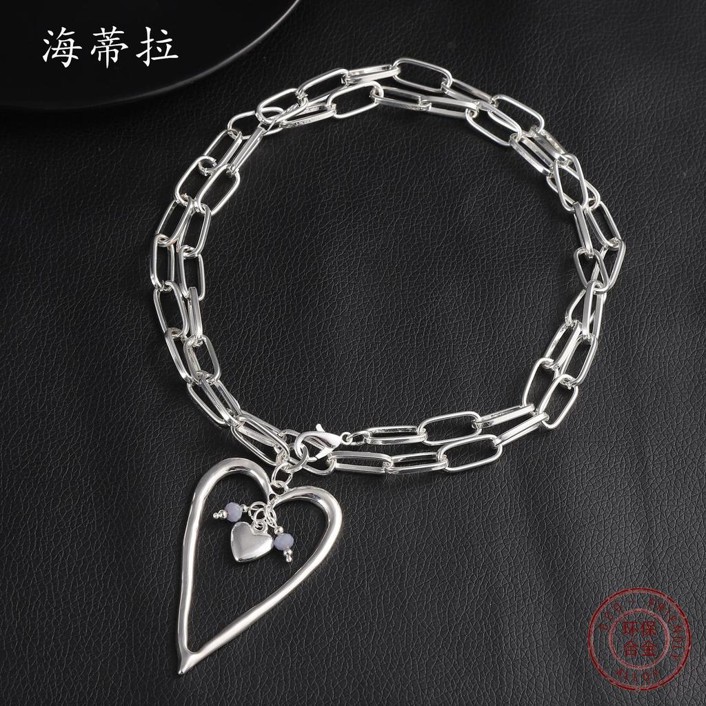 Übertriebene Spice Girl Metall Big Love Halskette, Punk Dicke Kette Pfirsichherz Damen Vielseitige Pulloverkette