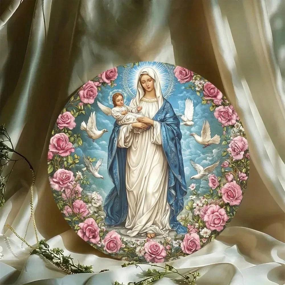 Vintage Metal Wall Art Virgin Mary with Jesus Religious Home Decor 20x20