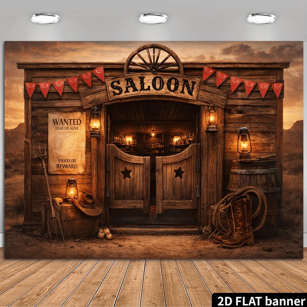 2D platt banderoll - Bakgrund för fest med västerländskt cowboytema - Tema för salong/bar i västerländsk vildmark