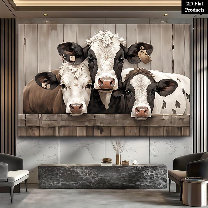 Three Farm Animals, Black and White Cows, Stacked In A Unique Formation, Perfect for Decorating Bedrooms, and Enhancing Autumn and Winter Home Decor