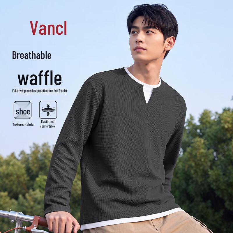 VANCL Men's Casual Oversized Long Sleeve V-Neck T-Shirt