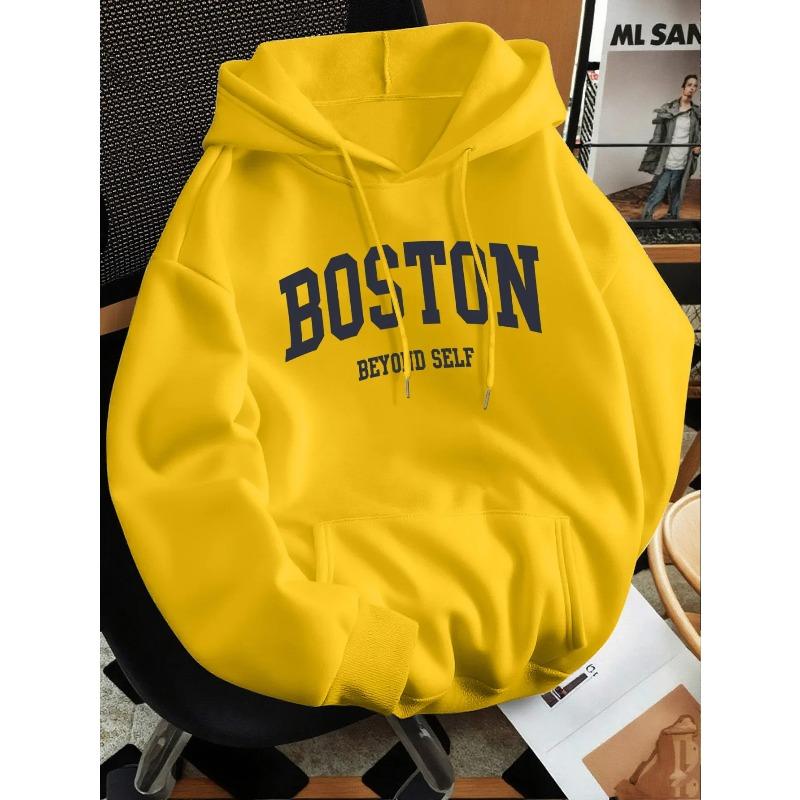Autumn winter men's and women's solid color letter print high-end versatile retro hooded sweatshirt casual long sleeved pullover