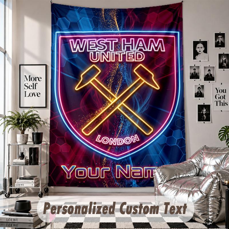 Wall Hanging Tapestry With Custom Name & Text, West Ham United FC Decorative Tapestry For Bedroom