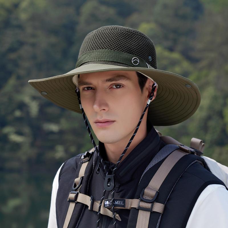 Summer Hollow Breathable Sunscreen Hat Men's Outdoor Mountaineering Fishing Sun Hat Fashion Big Head Circumference Bucket Hat