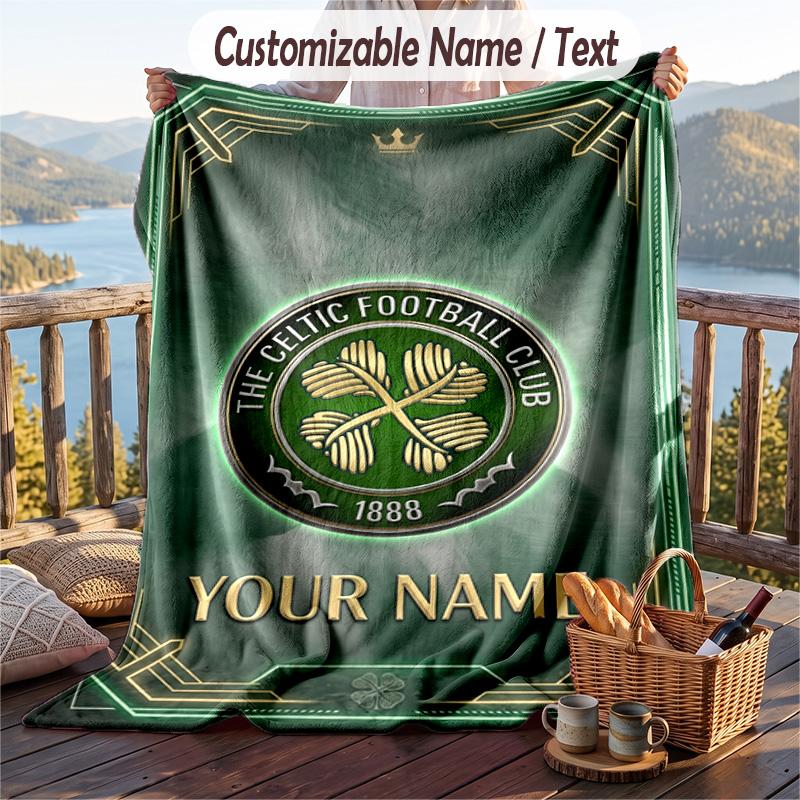 Flannel Blanket Celtic FC Print Custom Name Text Soft Throw for Sofa Bed