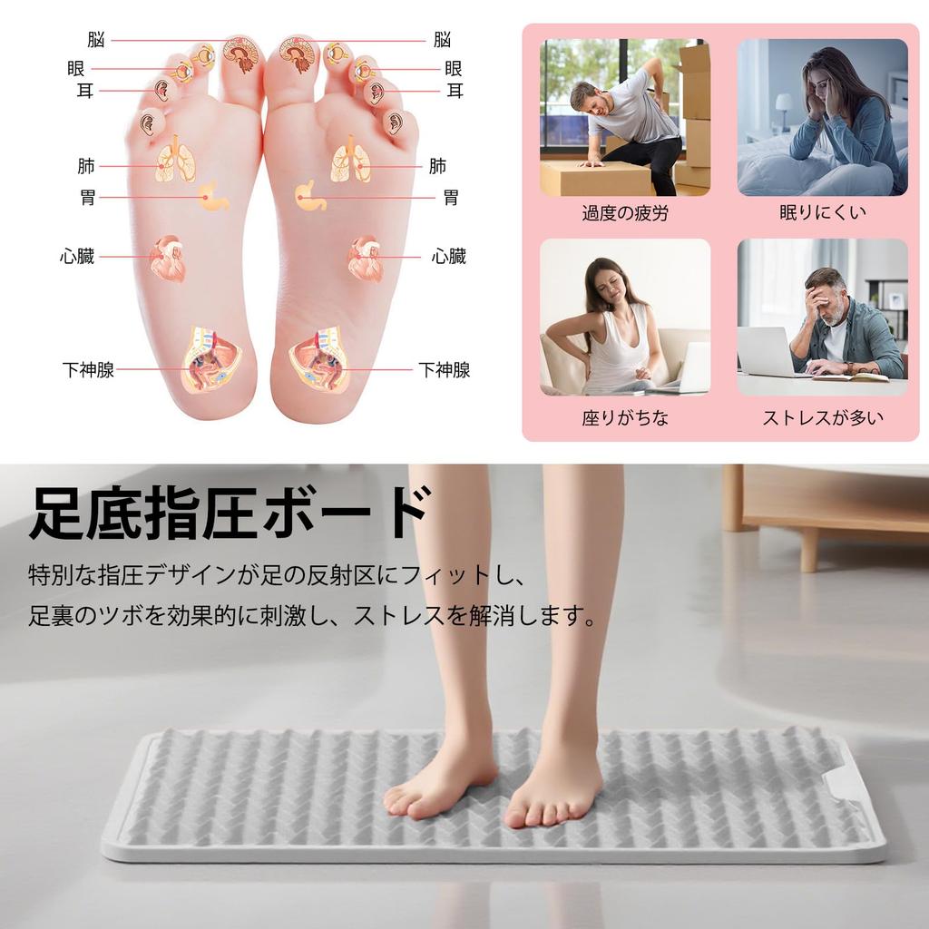 Gladgogo Foot Reflexology Mat, Shiatsu Board, Foot Massage Pad, Home Use, Exercise, Shiatsu Board, Ergonomic, Fatigue Relief, Gray